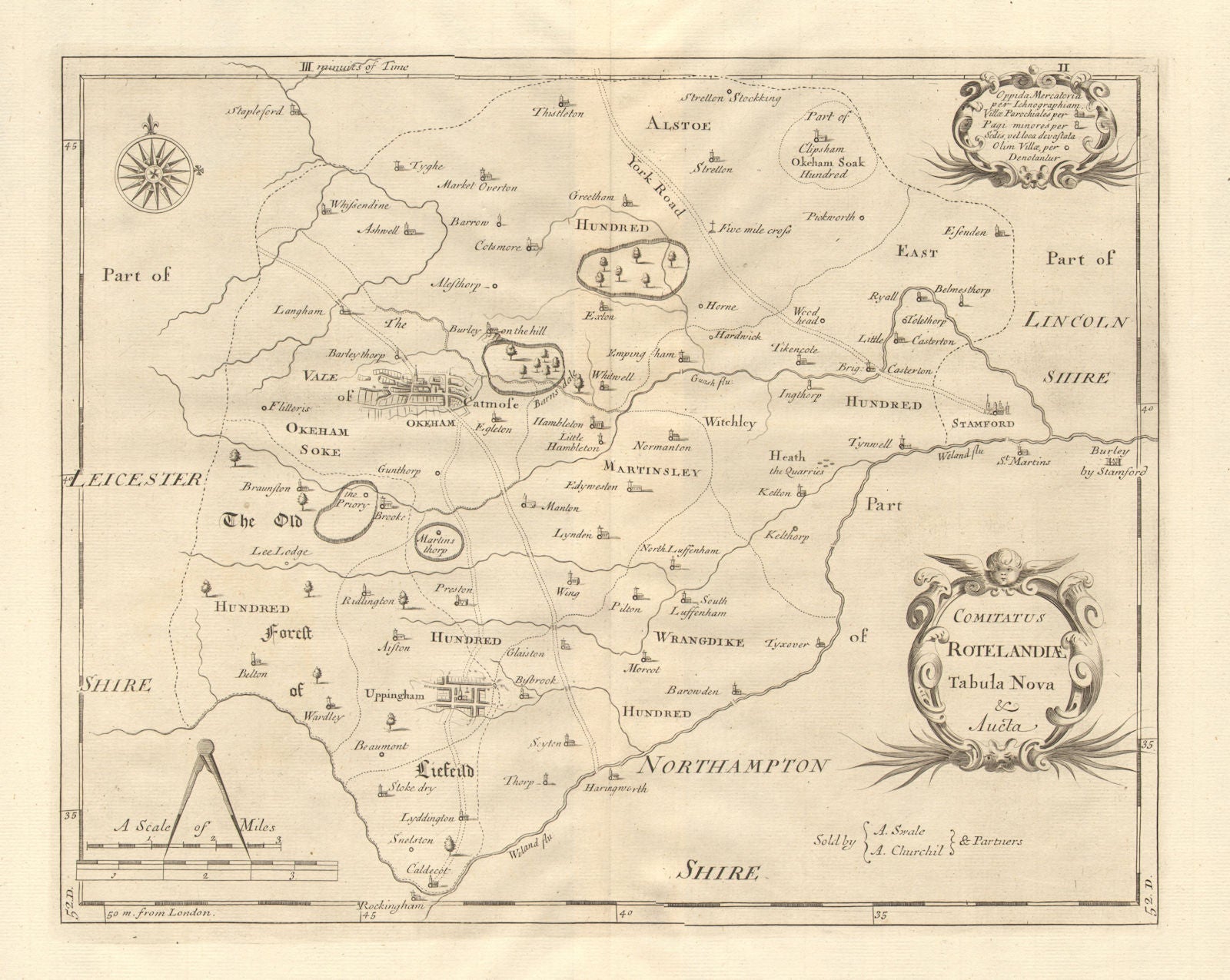 Rutland. 'COMITATUS ROTELANDIAE' by ROBERT MORDEN. Oakham & Uppingham 1772 map